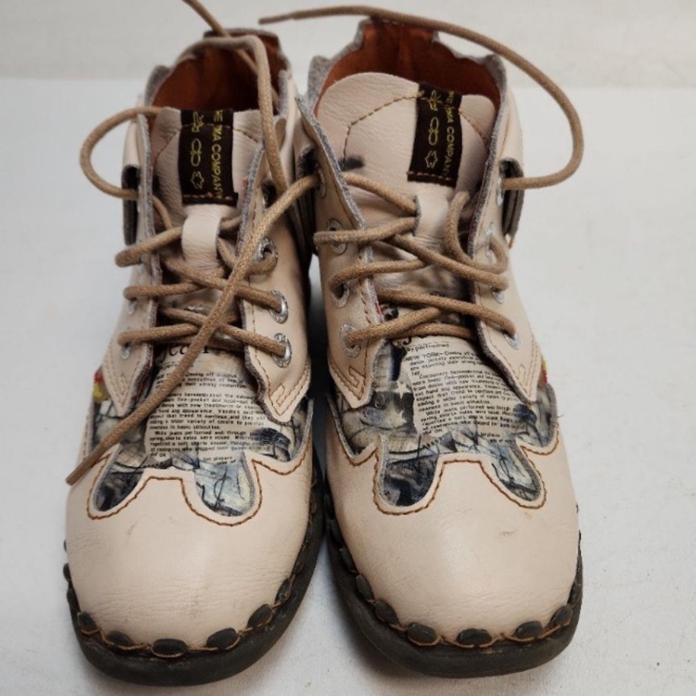 TMA Eyes Germany Women’s Cream Newsprint Heeled Ankle Boots Size 38
